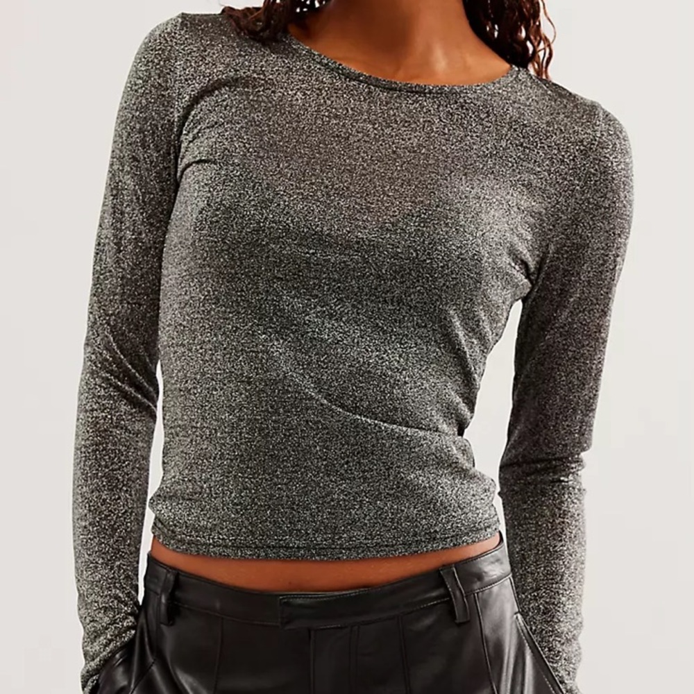 Free People Black Sparkle Top